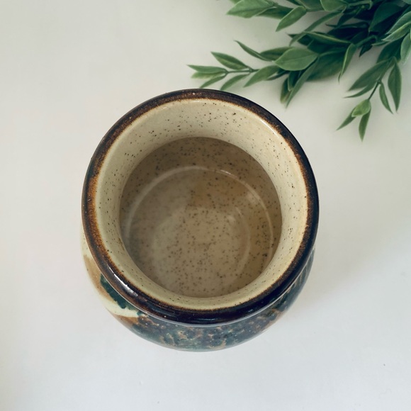 Vintage Handmade Lidded Pottery Jar Signed B. Walsh Speckled Leaf Fern Pine Cone - Picture 2 of 10